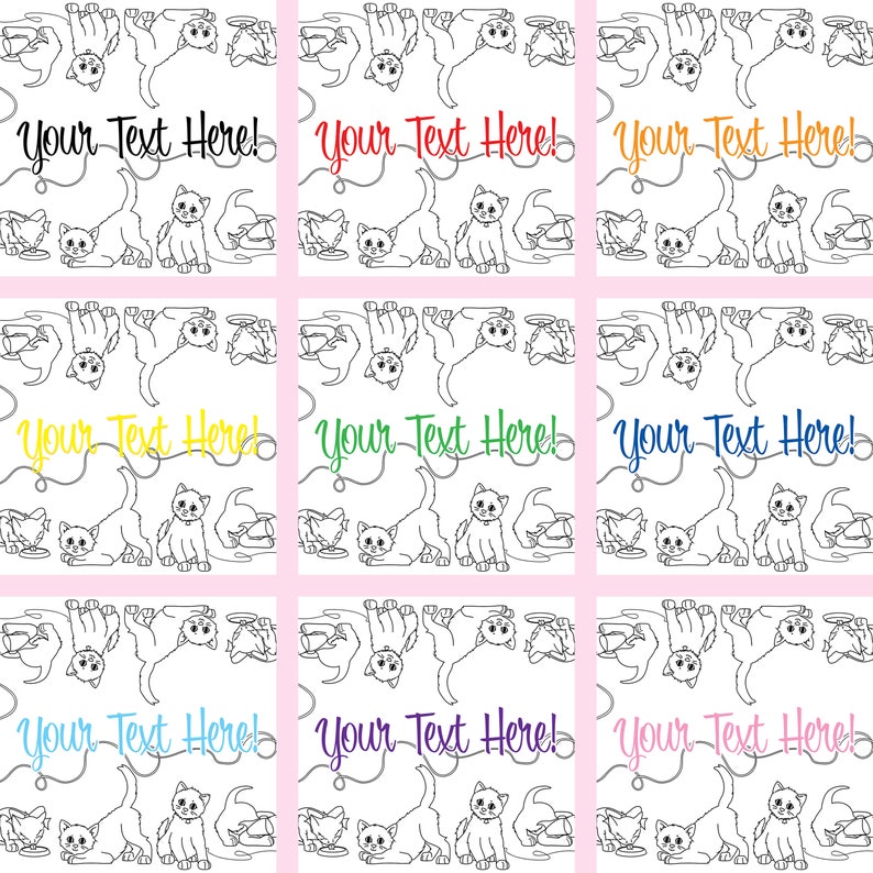 This image shows optional text colors: black, red, orange, yellow, green, blue, baby blue, purple, or pink.