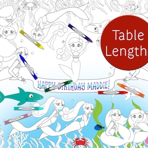 Mermaid Birthday Decor Coloring Page Table Runner Eco-friendly Disposable Tablecloth Recyclable Kids Craft Children's Party Games Activities image 1