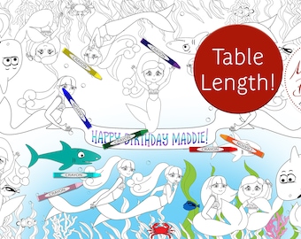 Décoration d'anniversaire sirène Coloriage chemin de table Nappe jetable écologique Recyclable Artisanat pour enfants Jeux de fête pour enfants Activités