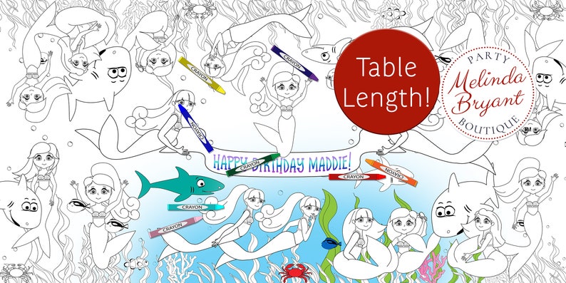 Mermaid Birthday Decor Coloring Page Table Runner Eco-friendly Disposable Tablecloth Recyclable Kids Craft Children's Party Games Activities image 1