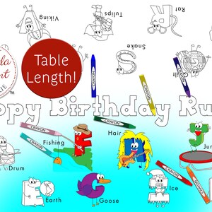 ABC Themed Personalized Alphabet Coloring Table Runner Birthday Party Decoration or Back to School Game for Kids Table Activity image 5