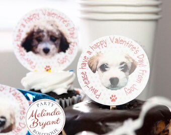 Personalized Valentine Cupcake Topper Kit Puppy Themed / First Birthday Dessert Table Decor / Valentines Day Class Treats