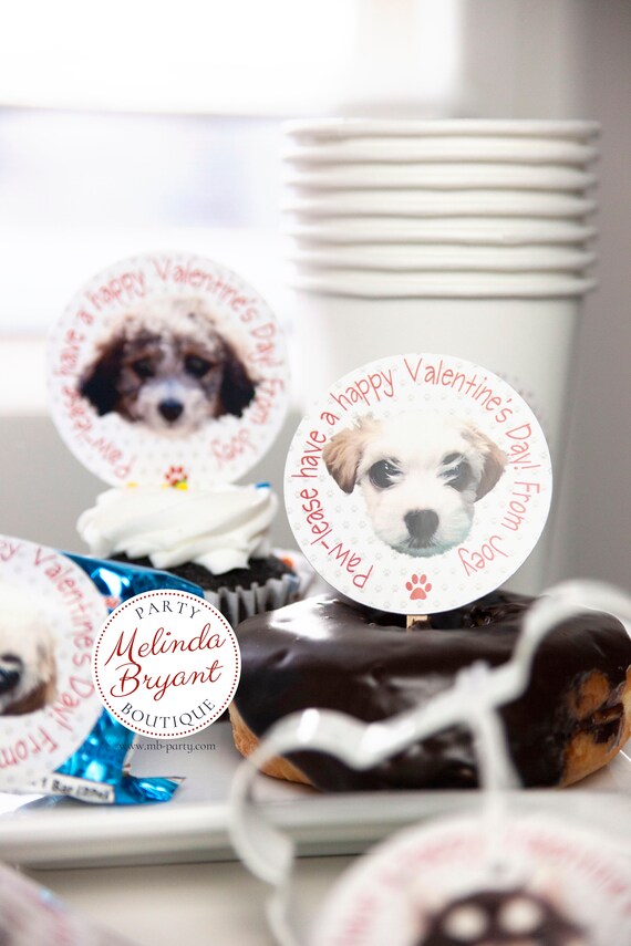 Personalized Valentine Cupcake Topper Kit Puppy Themed / First Birthday