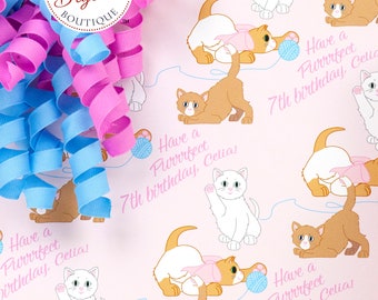 Personalized Kitten Gift Wrap perfect for Kitty Cat Adoption Party or first birthday or baby shower and includes custom text