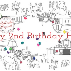 Farm Themed Birthday Party Table Runner Coloring Page Personalized Gift / Barnyard Theme Kids Decorations First Birthday Games Ranch Animals image 6