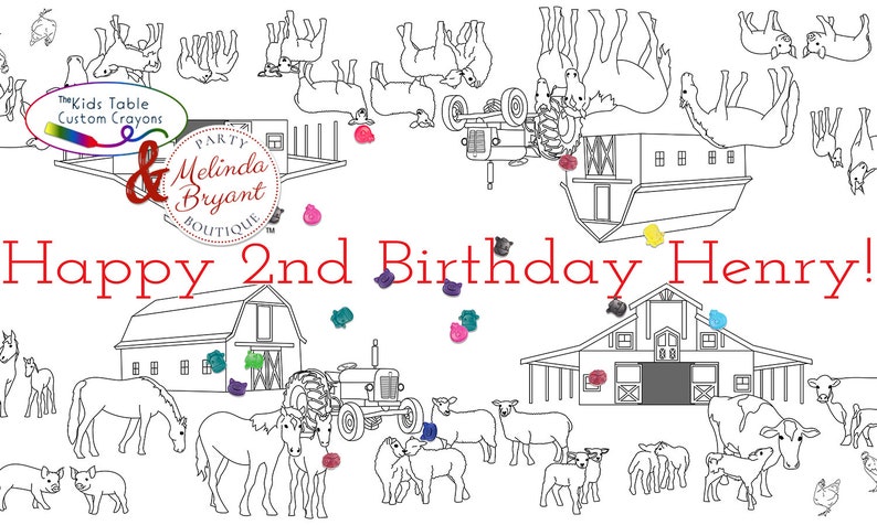 Farm Themed Birthday Party Table Runner Coloring Page Personalized Gift / Barnyard Theme Kids Decorations First Birthday Games Ranch Animals image 6