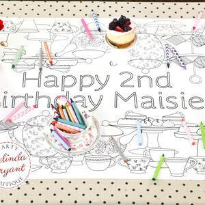 Tea Party Themed Birthday Decor Coloring Page Table Runner / - Etsy