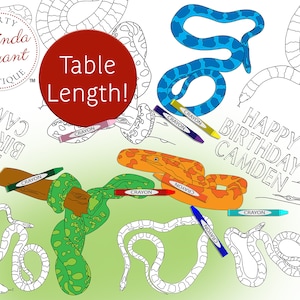 Personalized Snake Reptile Party Coloring Tablecloth Birthday Table Runner Decor Bearded Dragon Childrens Playroom Quiet Game Craft Activity