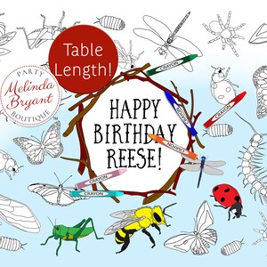 Insect Party Decorations Bug Birthday Decor Coloring Page Table Runner / Kids Craft Activities Personalized Gift Family Summer Barbecue Game image 2