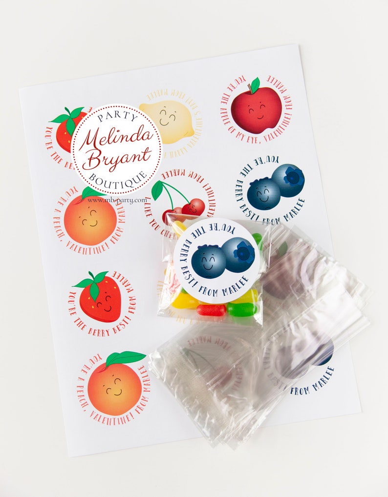 Kids Personalized Valentines Farmers Market Fruit Stand Themed Sticker Sheets, Optional Kits Include Bags / Easy Assembly Party Favor image 3