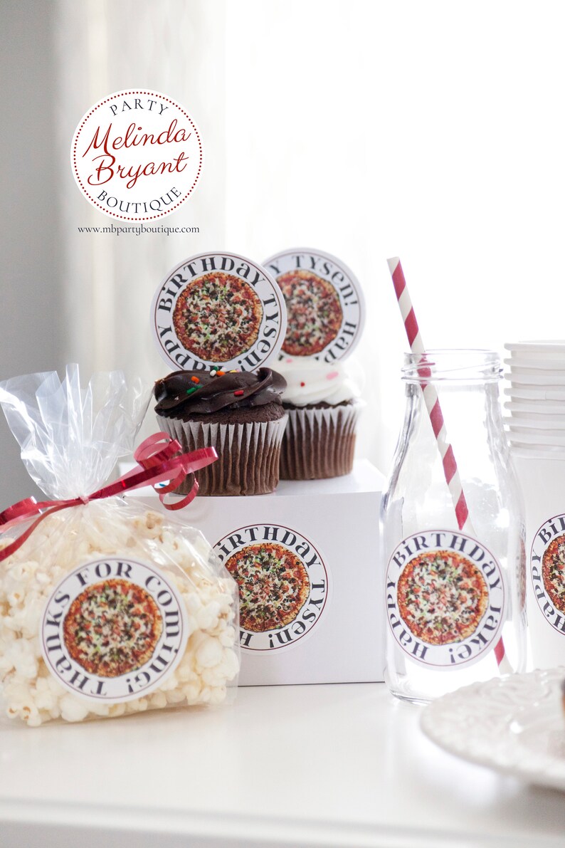 Personalized Pizza Party Decor Stickers 2.5 inch Boys Girls Favor Kits with Bags Printed Labels Custom Thank You Gift