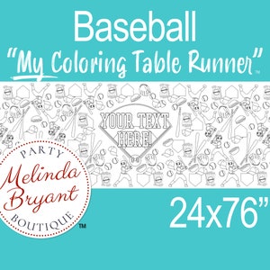 Baseball Themed Birthday Personalized Coloring Page Table Runner / First Birthday Decorations / Kids Table Activities Childrens Party Games image 2