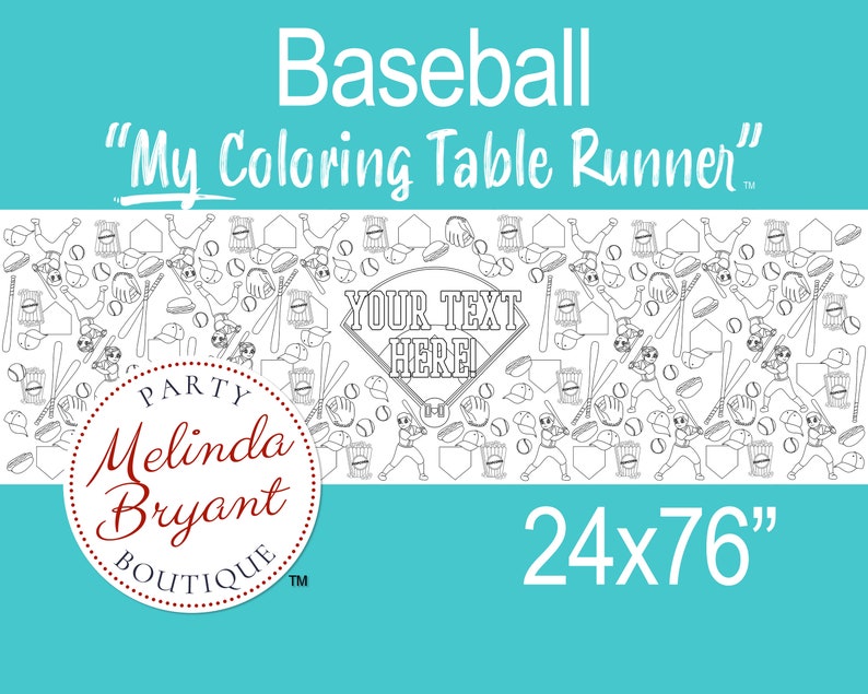 Baseball Themed Birthday Personalized Coloring Page Table Runner / First Birthday Decorations / Kids Table Activities Childrens Party Games image 2