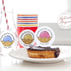 Adesivi e kit di bomboniere personalizzati per gelato da 2,5 pollici, colori pastello con granelli, etichette per cupcake di compleanno, decorazioni per sacchetti di dolcetti, ragazzi e ragazze