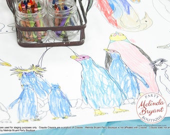 Penguin Coloring Table Runner: Kids Birthday Party Activity Decor