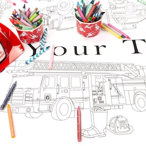 Decorazioni per il compleanno dei pompieri, tovaglia di carta da colorare, tema camion dei pompieri, regalo personalizzato, festa dei pompieri, tovaglia per camion dei pompieri