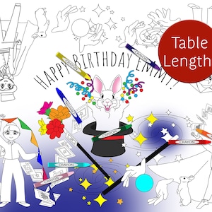 Personalisierte Magic Show Geburtstagsparty Tischläufer Malseite Kaninchen in einem Hut Thema Kinderdekor Erster Geburtstag Spiel Fingerfertigkeit Trick