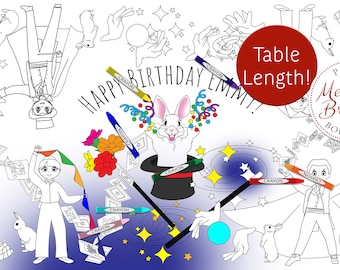 Personalized Magic Show Birthday Party Table Runner Coloring Page Rabbit in a Hat Theme Kids Decor First Birthday Game Sleight of Hand Trick