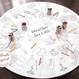 Decorazione da tavolo rotonda per matrimonio per bambini, tovaglia da colorare in carta, attività tranquille per bambini, personalizzate per gli sposi, attività artigianali