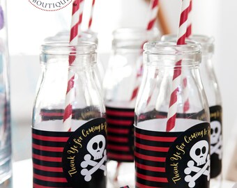 Personalized Pirate Themed 2.5 inch Stickers and Decor Kits for Birthday / Printed Custom Labels for Summer Pool Party Event