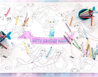 Personalized Mermaid Party Decoration Coloring Page Table Runner Pirate First Birthday Wedding Kids Craft Children&#39;s Party Games Activities