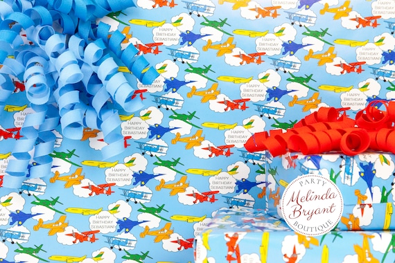 Personalized Airplane Gift Wrap for Children s Birthday or Baby Shower First Christmas Air Travel Wrapping Paper for Boy and Girl Etsy UK