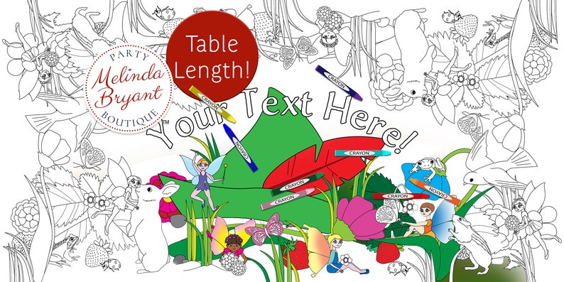 Personalized Fairy Birthday Decor Coloring Banner Paper Table Runner Garden Tea Party Wedding Kids Craft Children's Party Games Activities image 2
