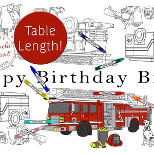Personalized Fireman Birthday Decorations Coloring Table Runner ...