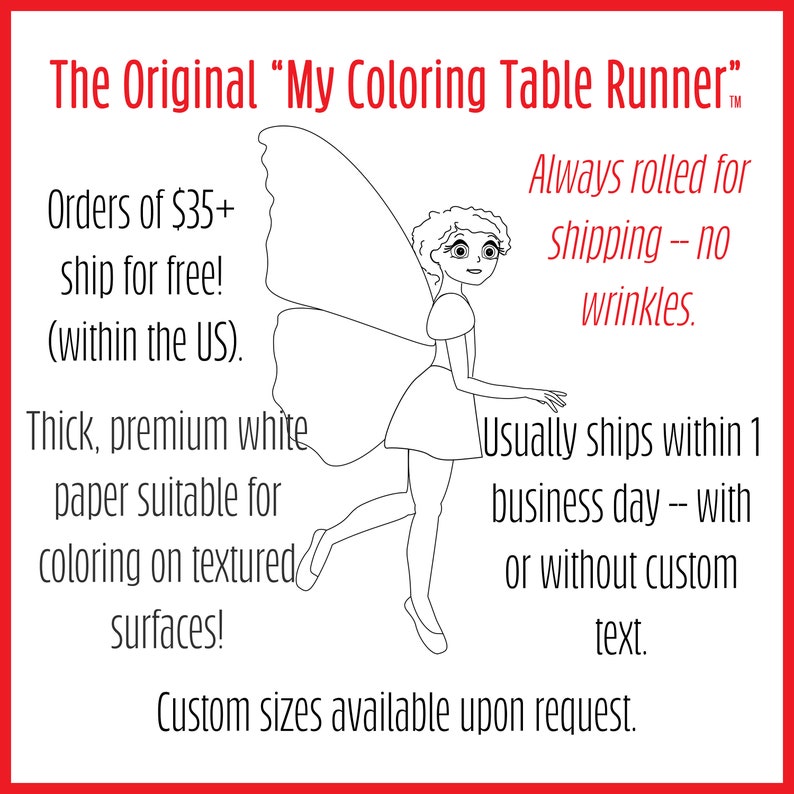 Personalized Fairy Birthday Decor Coloring Banner Paper Table Runner Garden Tea Party Wedding Kids Craft Children's Party Games Activities image 4