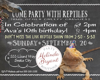 Reptile Birthday Invitation 5x7 Snake Party Printable Invite Lizard Themed Invites Personalized Boys Invitations Custom Girls Evites