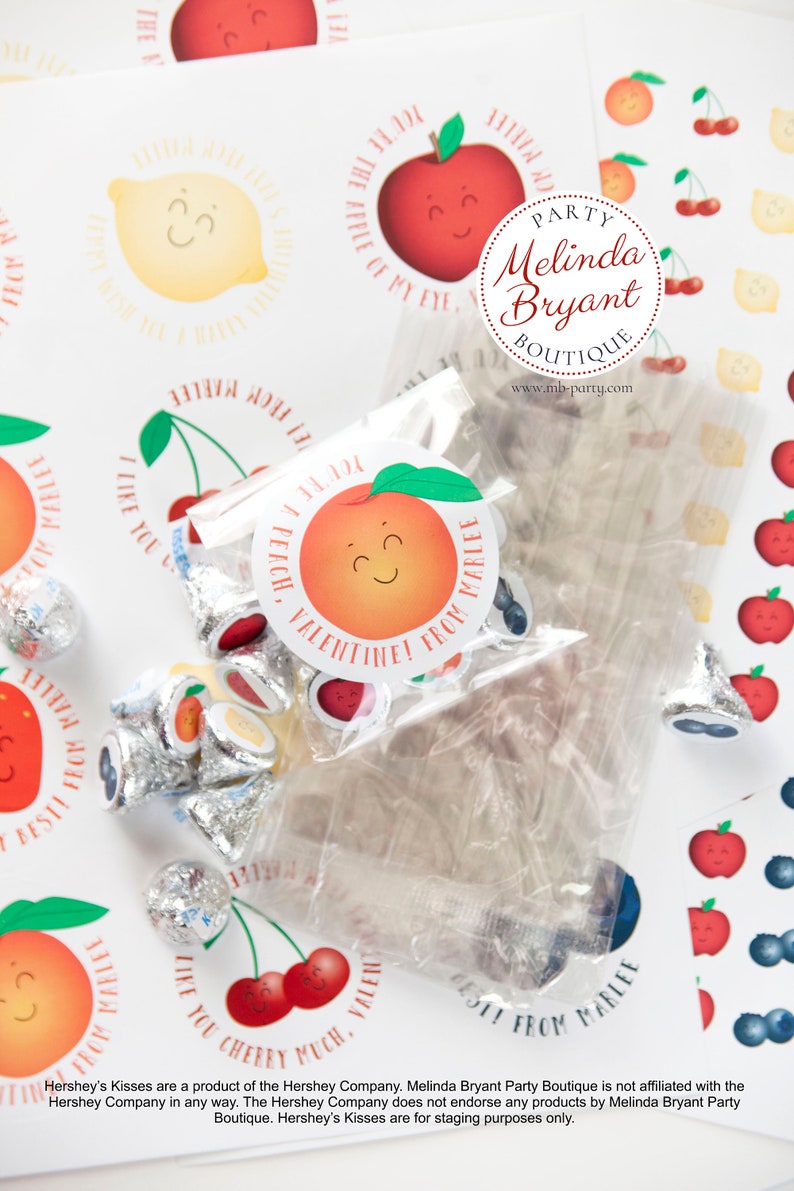 Kids Personalized Valentines Farmers Market Fruit Stand Themed Sticker Sheets, Optional Kits Include Bags / Easy Assembly Party Favor Candy Kit (12)