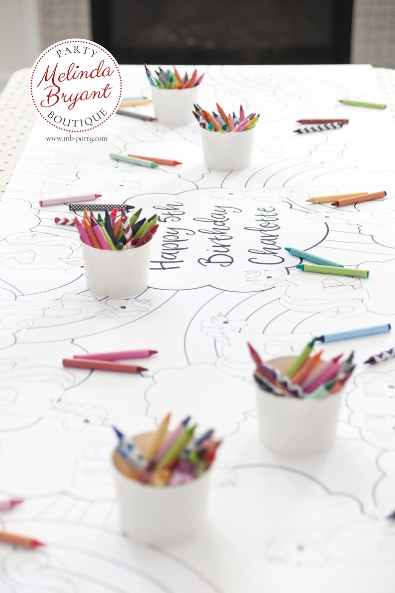 Unicorns and Rainbows Birthday Party Decor Coloring Tablecloth Etsy