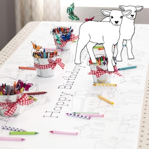 Farm Themed Birthday Party Table Runner Coloring Page Personalized Gift / Barnyard Theme Kids Decorations First Birthday Games Ranch Animals