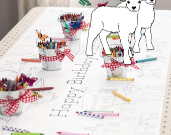 Farm Themed Birthday Party Table Runner Coloring Page Personalized Gift / Barnyard Theme Kids Decorations First Birthday Games Ranch Animals