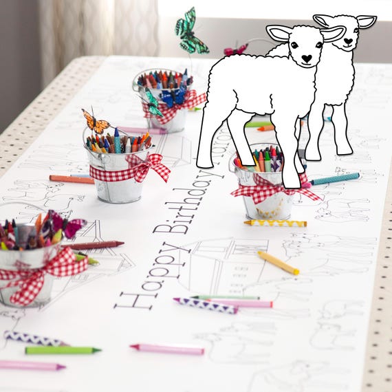 Farm Themed Birthday Party Table Runner Coloring Page Personalized Gift / Barnyard Theme Kids Decorations First Birthday Games Ranch Animals