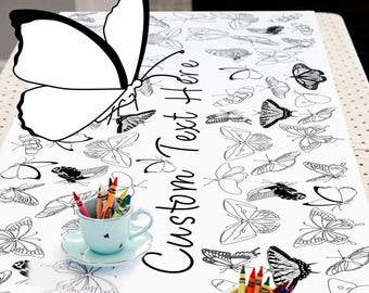 Personalized Butterfly Party Table Runner Giant Coloring Page Childrens Tea Party First Birthday Decor Baby Bridal Shower Wedding Kids Craft