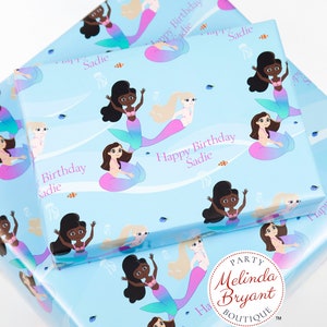 Personalized Mermaid Gift Wrap customized to match your child's complexion / aquarium birthday party personalized custom wrapping paper