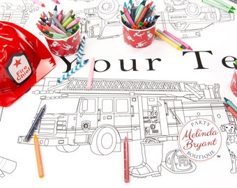 Fire Truck Birthday Party Coloring Page Customized Printable - Etsy