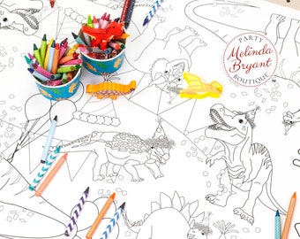 Dinosaure fête chemin de table à colorier bannière en papier jurassique cadeau personnalisé activité préhistorique nappe créatif enfants Station de coloriage