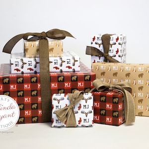 Monogrammed Woodland Gift Wrap perfect for first birthday or Christmas featuring foxes and bears / personalized custom wrapping paper image 2