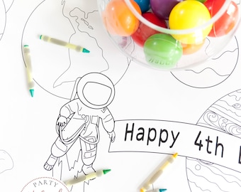 Space Themed Coloring Table Runner Astronaut Explorer Birthday Party Banner Activity Tablecloth for Kids Solar System STEM Adventure