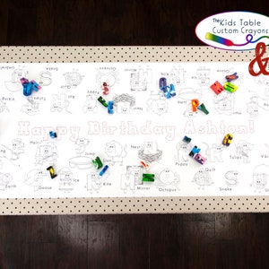 ABC Themed Personalized Alphabet Coloring Table Runner Birthday Party Decoration or Back to School Game for Kids Table Activity image 4