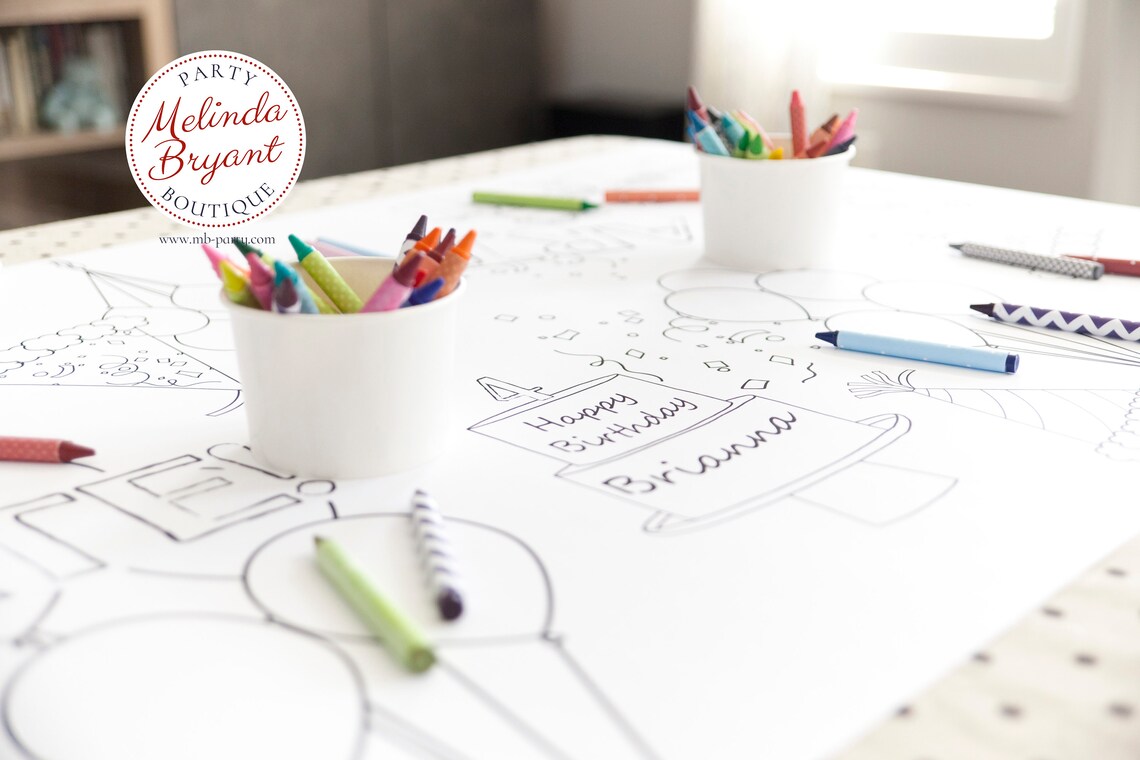 Birthday Coloring Page Table Runner Paper Tablecloth Party | Etsy