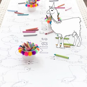 Decoraciones personalizadas para fiesta de cumpleaños con temática de llamas: mantel de papel para colorear, camino de mesa, cactus, baby shower, mantel para actividades grupales, juegos infantiles.