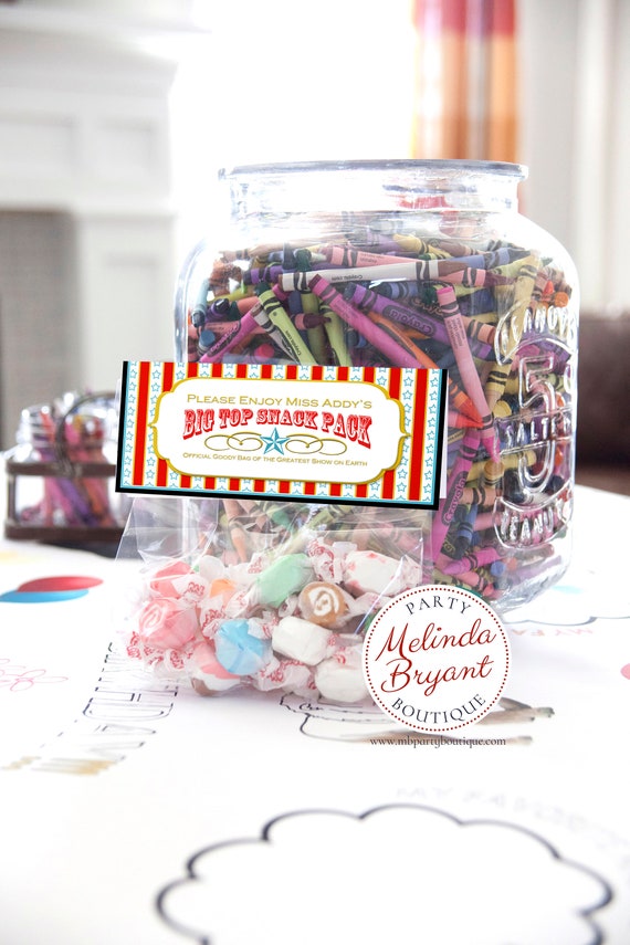 Circus Party Treat Toppers Printed or Printable Vintage Carnival Birthday Personalized Kids Goody Bag Custom Favors Decorations Candy Gift Il_570xn