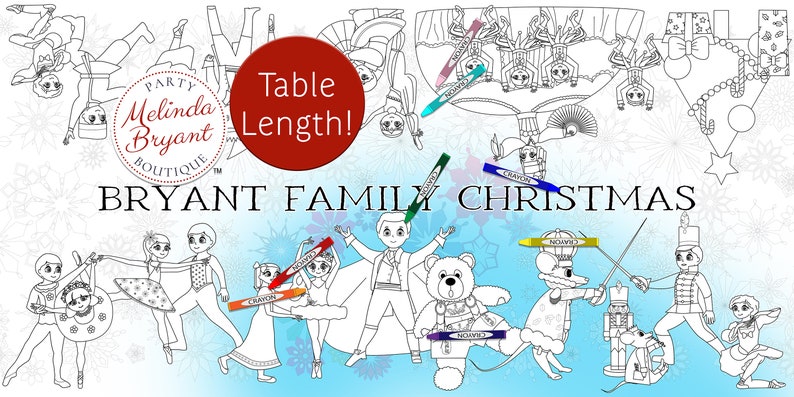 Nutcracker Ballet Coloring Banner Personalized Holiday Gift and Fun Christmas Decor / Festive Paper Table Runner Winter Wedding Kids Corner image 1