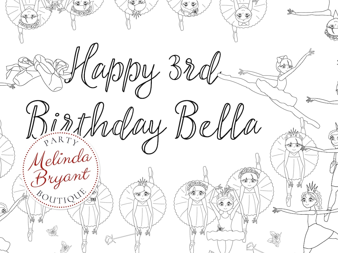 Ballerina Birthday Decor Coloring Page Table Runner Dance Themed ...