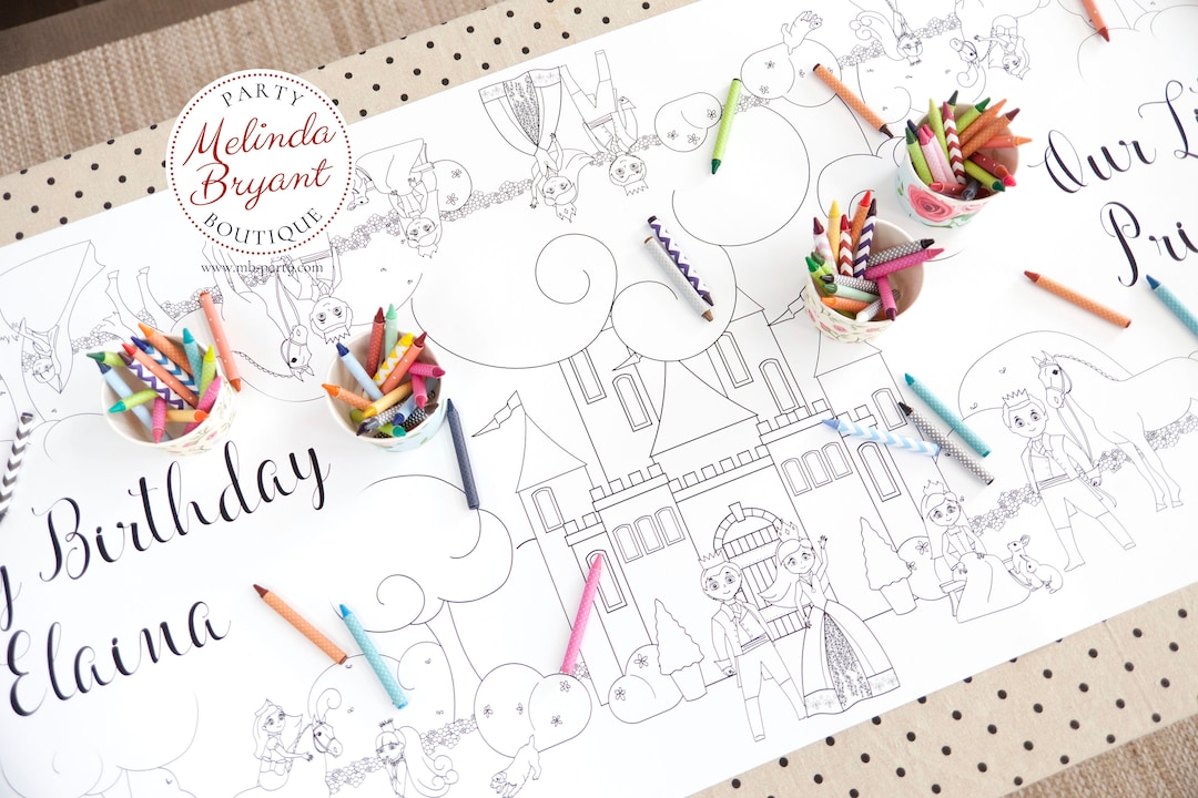 Prince and Princess Themed Birthday Party Personalized Coloring Table ...