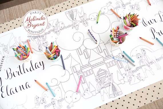 Prince and Princess Themed Birthday Party Personalized Coloring Table Runner / Custom Kids Tablecloth Medieval Decorations Activities Games Il_570xn