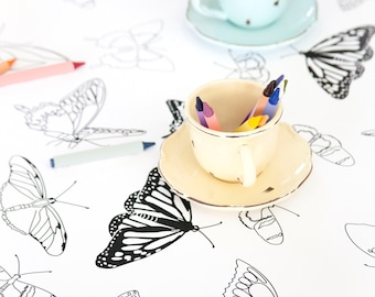 Butterfly Party Table Runner or Large Coloring Page Childrens Tea Party or First Birthday Decor Baby Bridal Shower Wedding Kids Table Craft